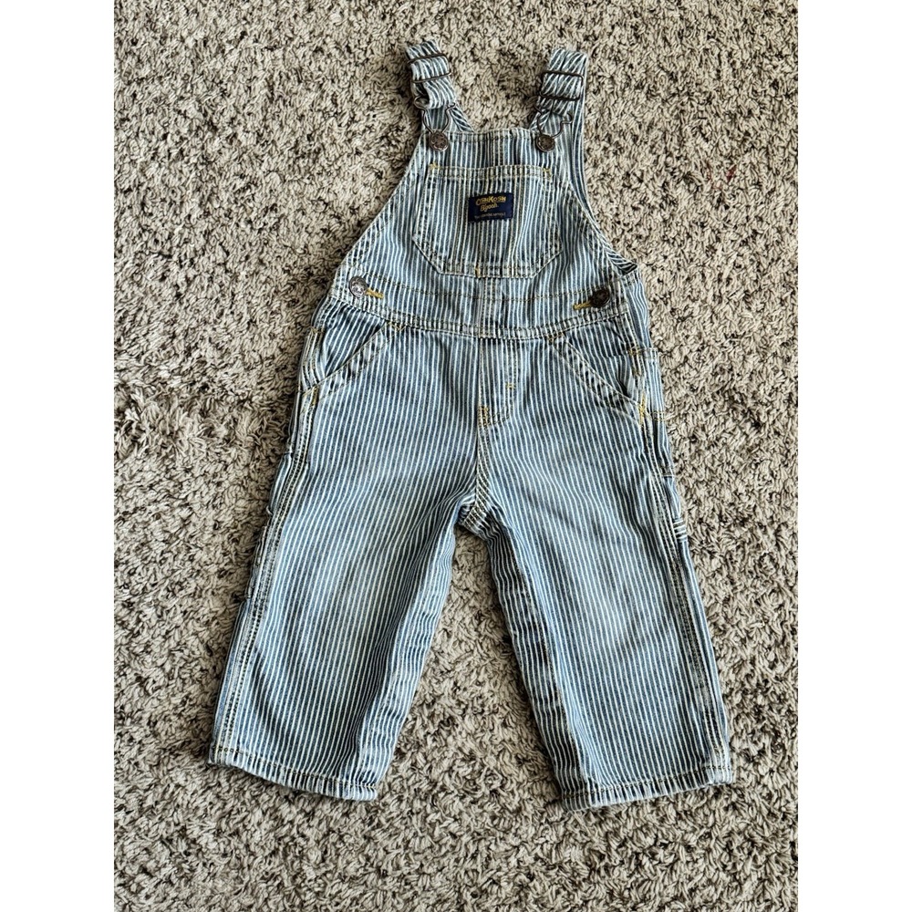 OshKosh B'gosh Vestbak Railroad Stripe Denim Overalls 12 Months Heritage